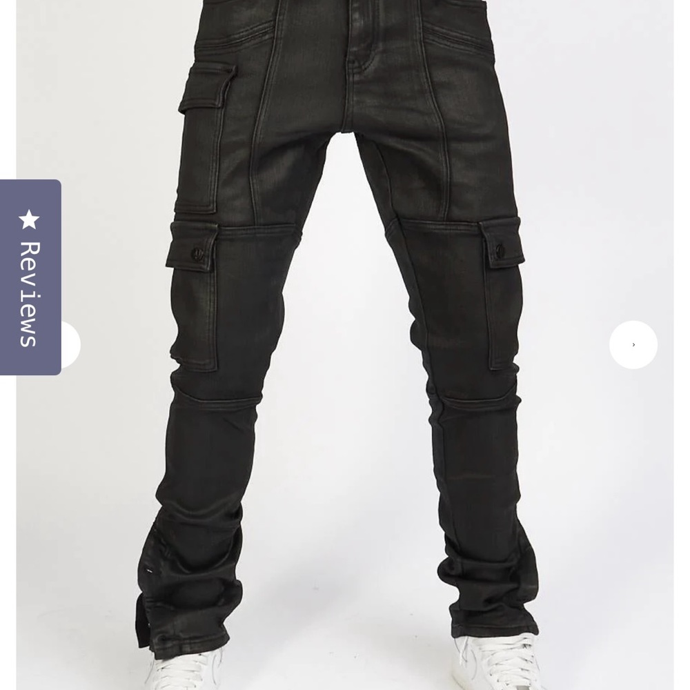 Copper Rivet JET BLACK WAXED STACKED CARGO JEANS Slim Fit Size 32x32